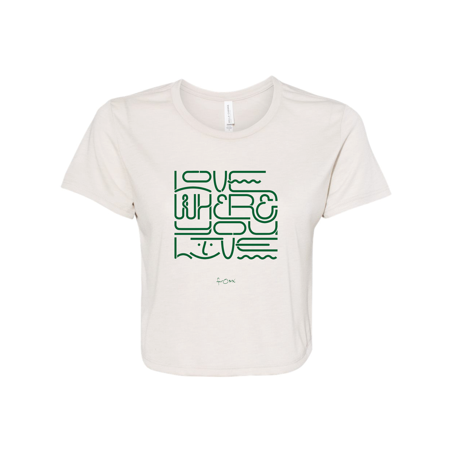 LOVE WHERE YOU LIVE W'S FLOWY CROP SHORT SLEEVE TEE